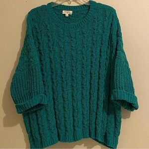 Umgee Green Size S Chunky Cable Knit Open Front 3/4 Sleeve Cardigan Sweater